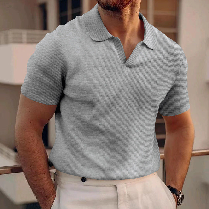 Men's polo with structured fabric and modern V-neck Lune London