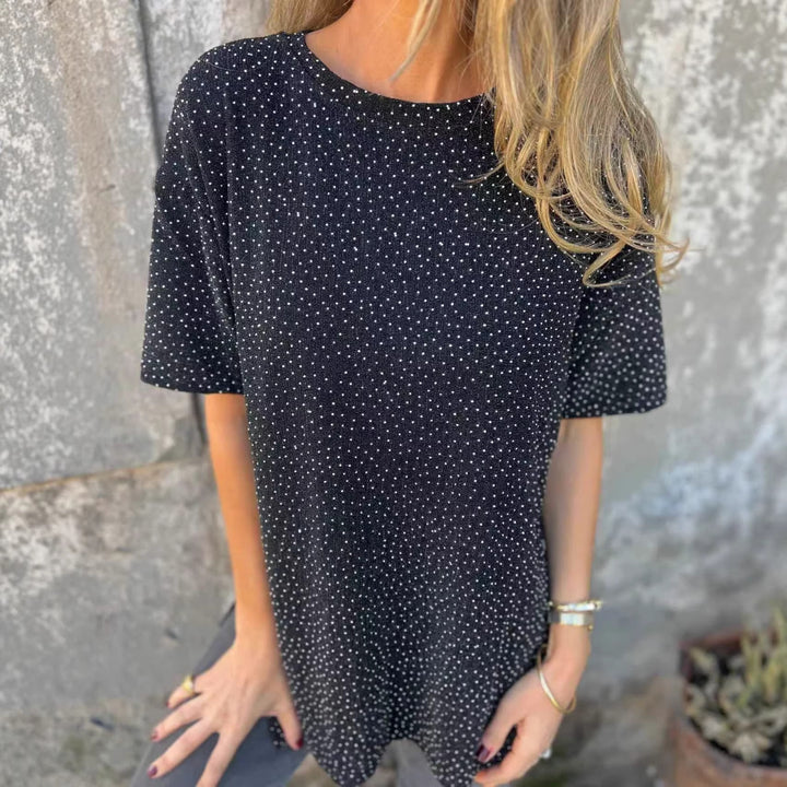 Women's Oversized T-Shirt with Glitter Stones and Casual Cut Lune London