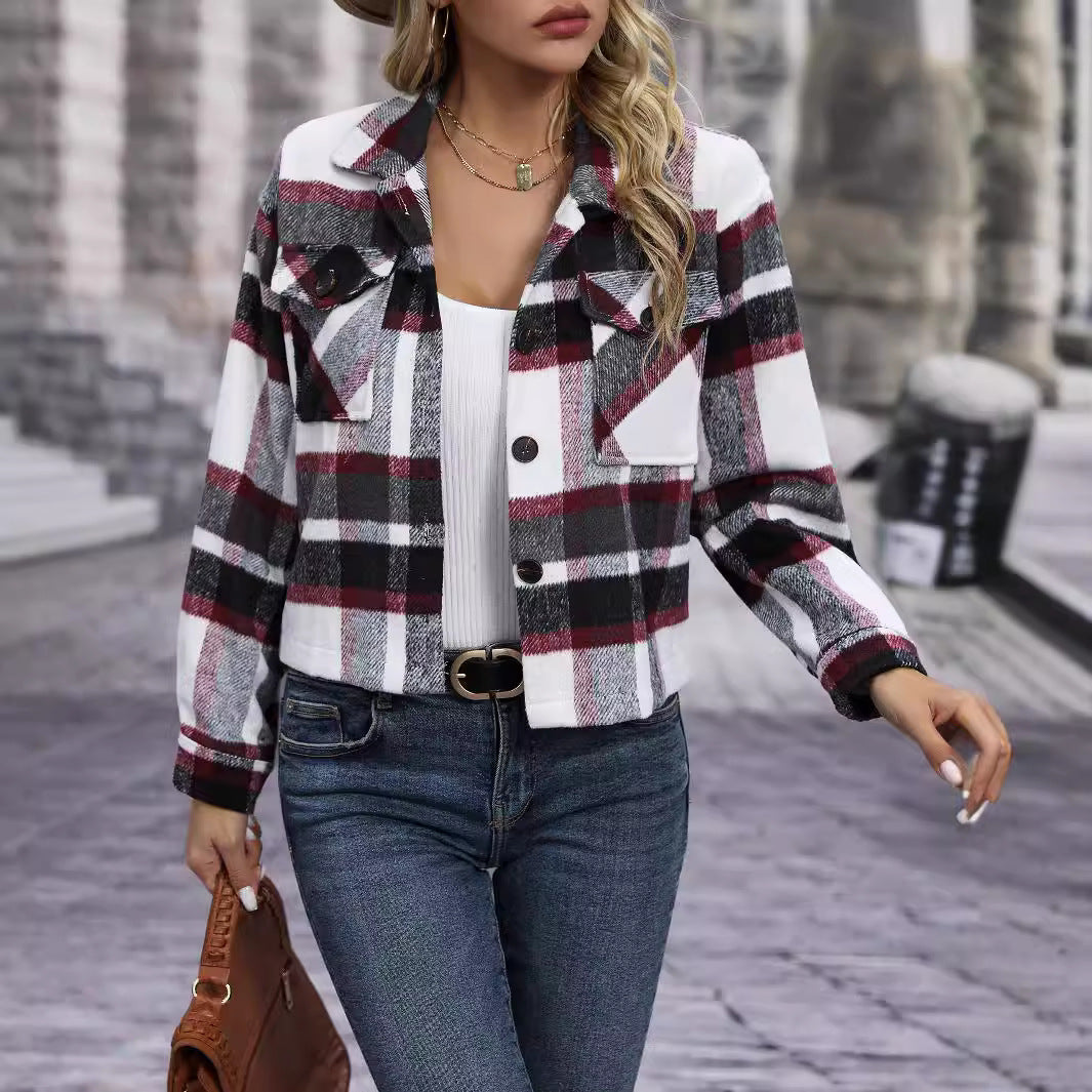 Ladies Checked Flannel Jacket with Pockets Amarae