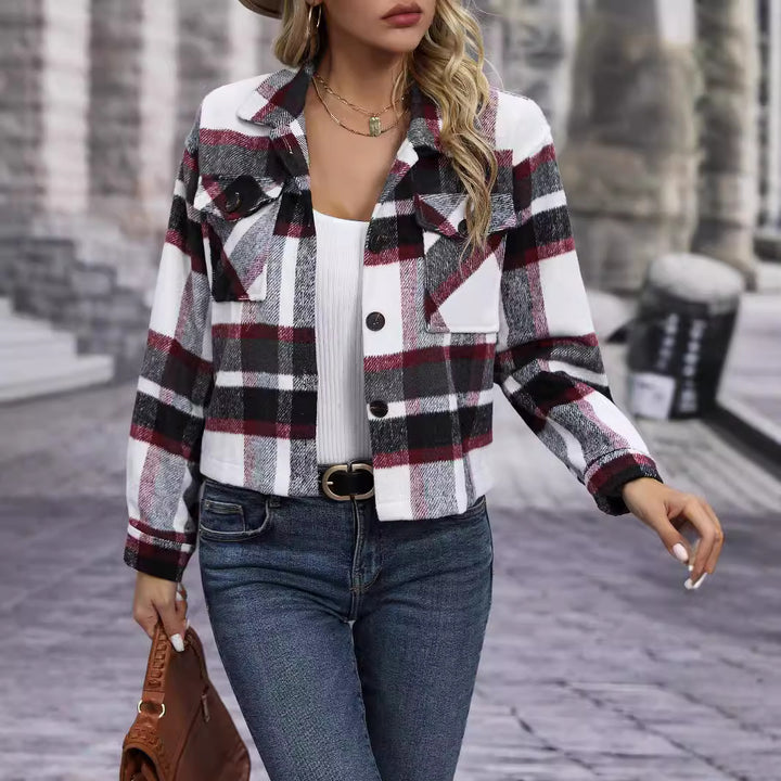 Ladies Checked Flannel Jacket with Pockets Amarae