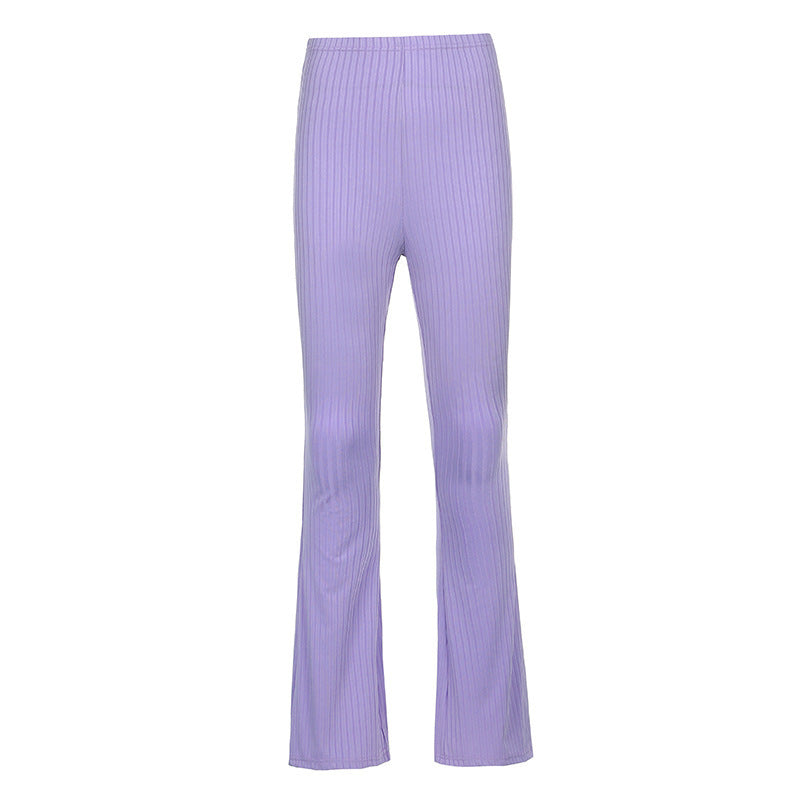 Stretch flared pants for women with vertical striped pattern Lune London