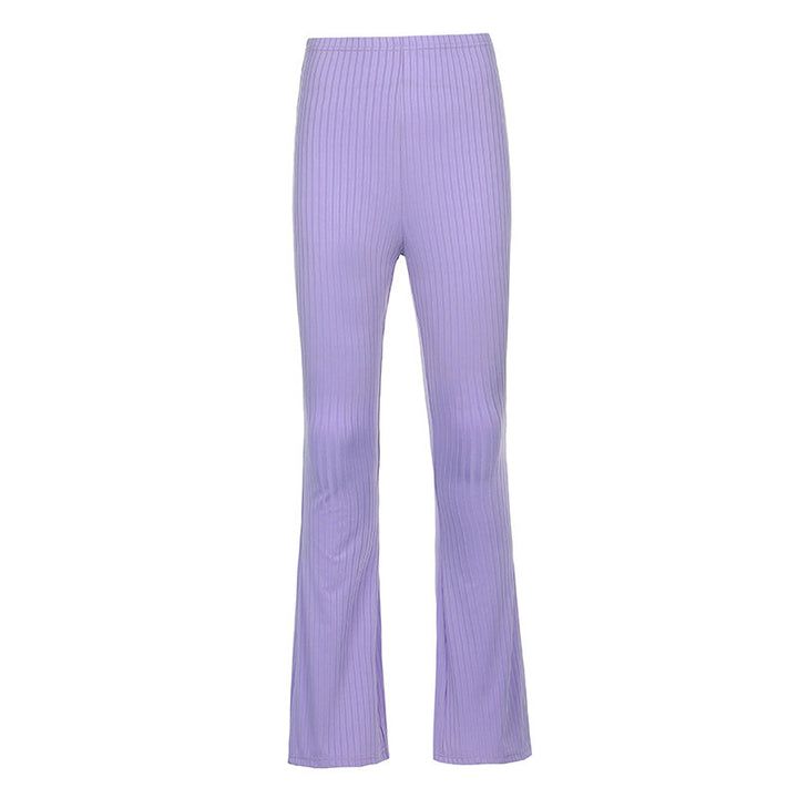 Stretch flared pants for women with vertical striped pattern Lune London