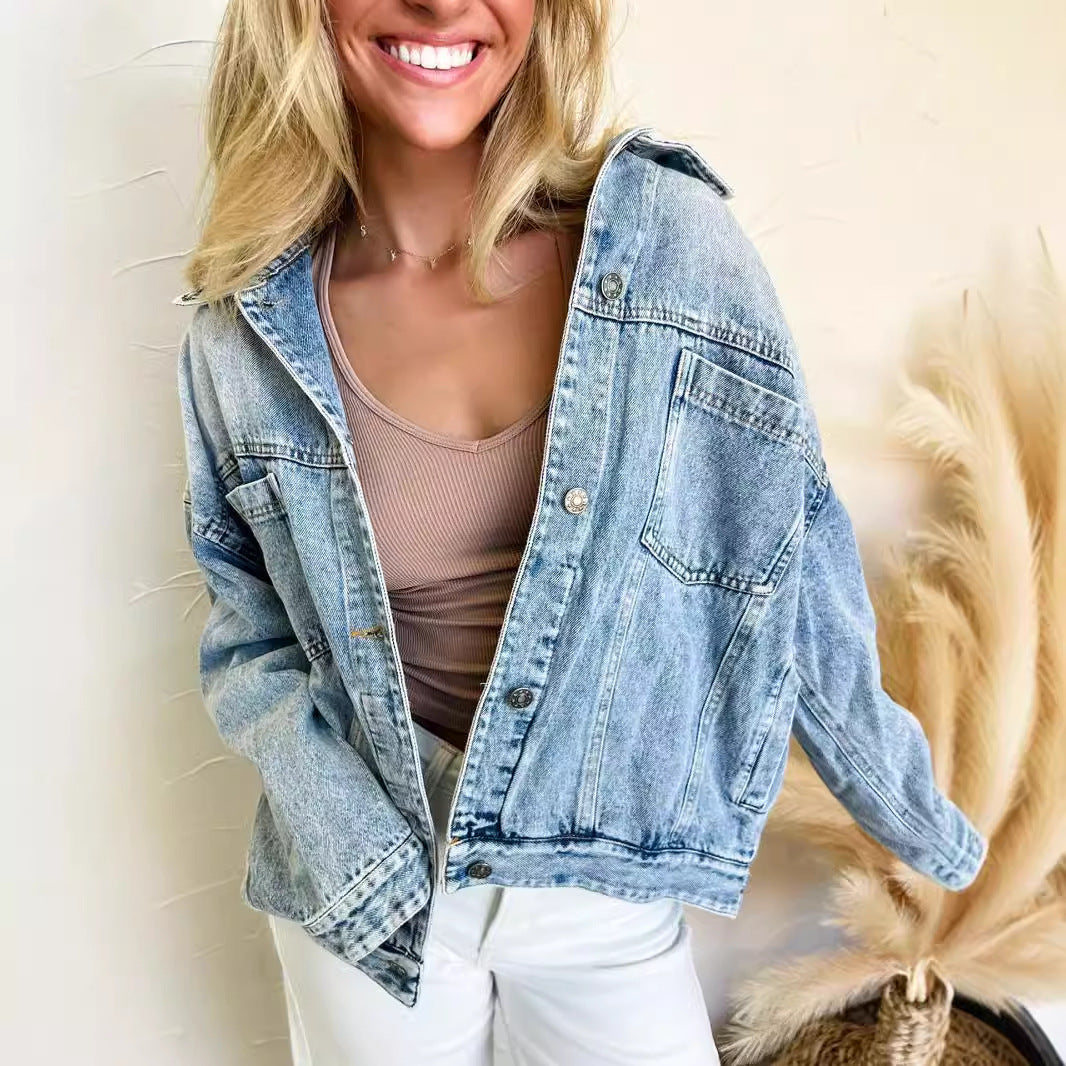 Veste en denim décontractée pour femmes coupe oversized avec poches pratiques Chic & Stil