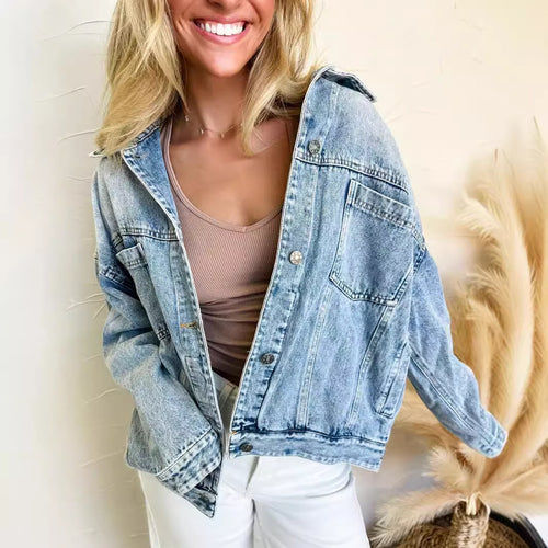 Veste en denim décontractée pour femmes coupe oversized avec poches pratiques Chic & Stil