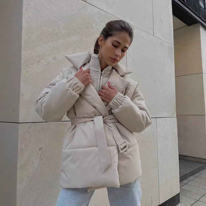 Elegant quilted coat for women with adjustable belt Amarae