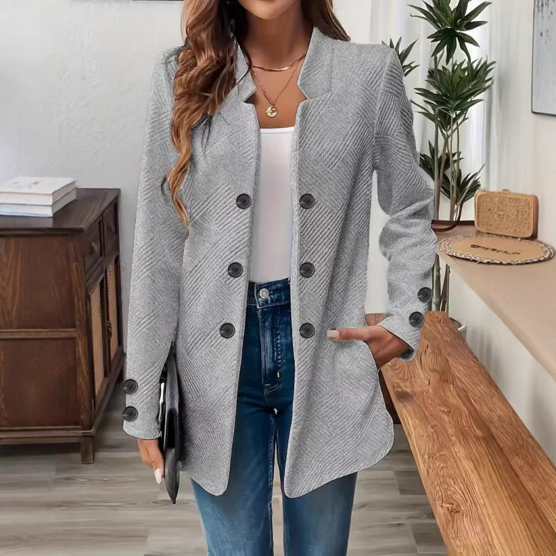 Women Tailored Long Blazer with Textured Quilted Look Amarae