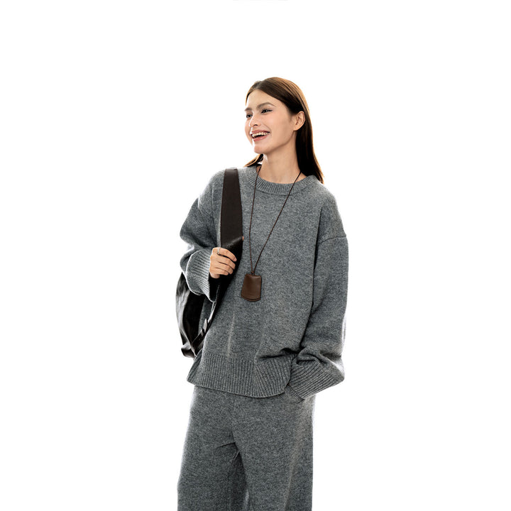 Women's Cozy Knit Loungewear Set made of Wool Blend with Oversized Sweater and Wide Palazzo Pants Amarae