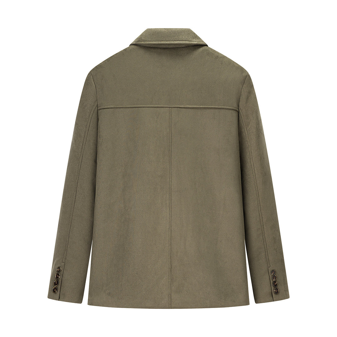Trendy suede jacket for ladies with stylish pockets and button details Lune London