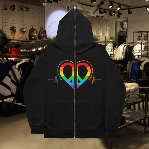 Ladies sporty hoodie with colorful heart pattern and practical pockets Amarae