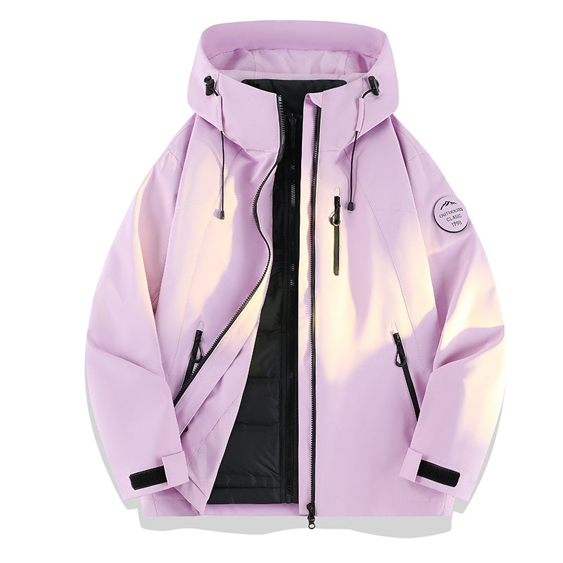 Women Lightweight Waterproof Hooded Jacket with Teddy Charm and Concealed Zipper Pockets Amarae