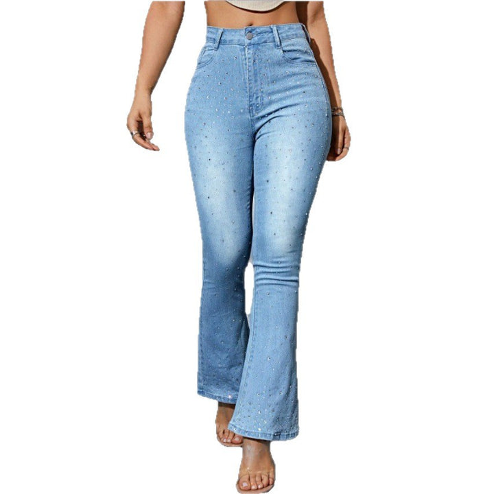 Women's High-waisted Flared Jeans with Pearl Embellishment and Sculpting Stretch waistband Amarae