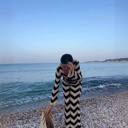 Ladies' knitted dress with zigzag design and loose fit Amarae