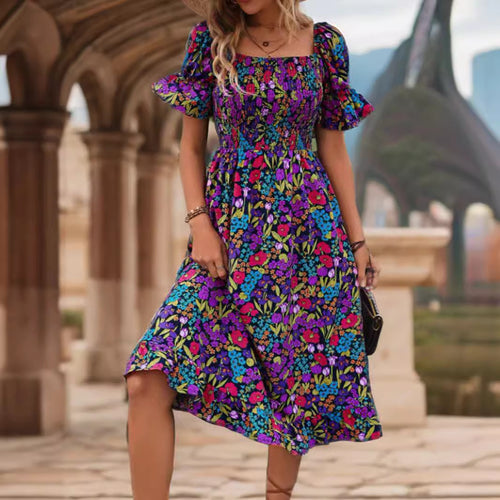Amarae Floral Bohemian Smocked Maxi Dress for Women