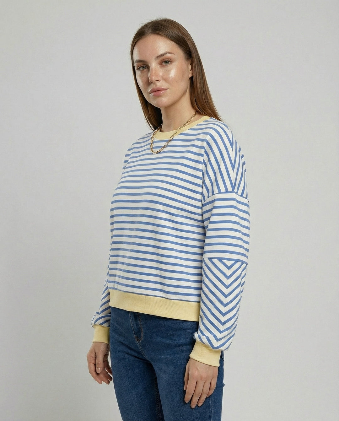 Women's casual striped sweatshirt with boxy cut and contrasting finishes Amarae
