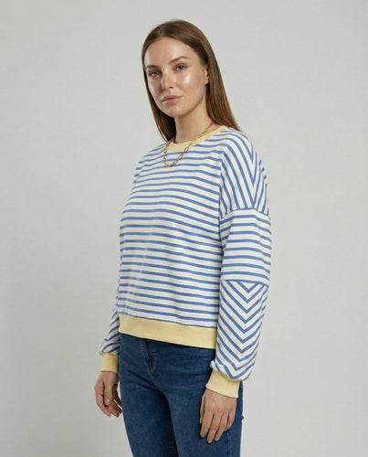 Women's casual striped sweatshirt with boxy cut and contrasting finishes Amarae