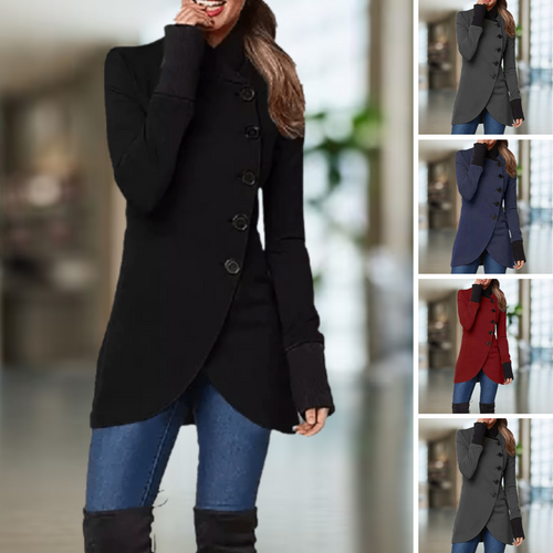 Amarae | Coat for Women - Asymmetric Cut - Button Closure - High Collar - Elegant Slim Fit