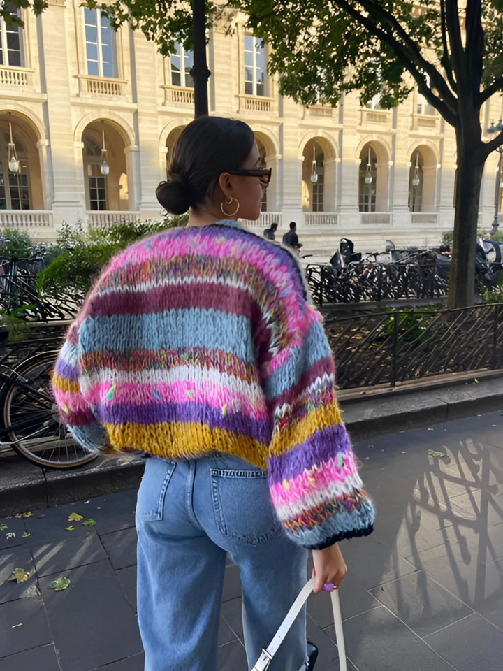 Lune London | Patchwork Cardigan for Women - Long Puff Sleeves