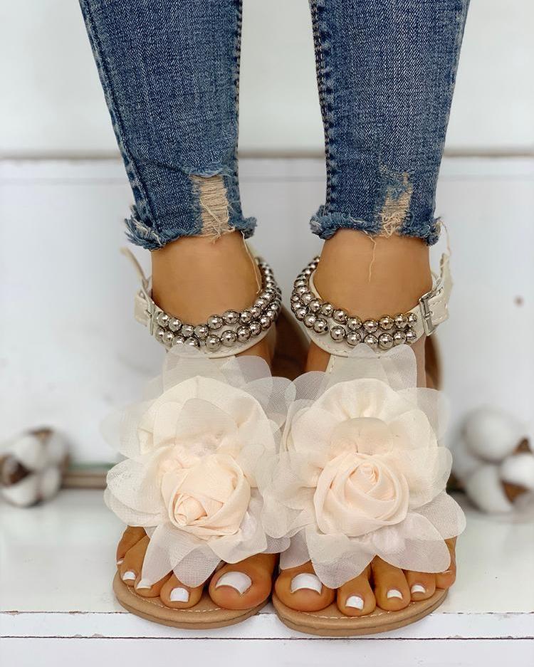 Lune London | Comfortable Flower Bead Straps Flat Sandal