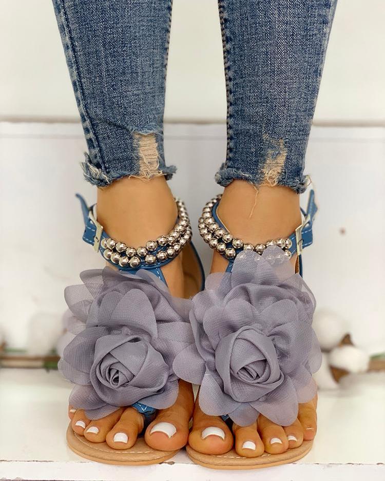 Lune London | Comfortable Flower Bead Straps Flat Sandal