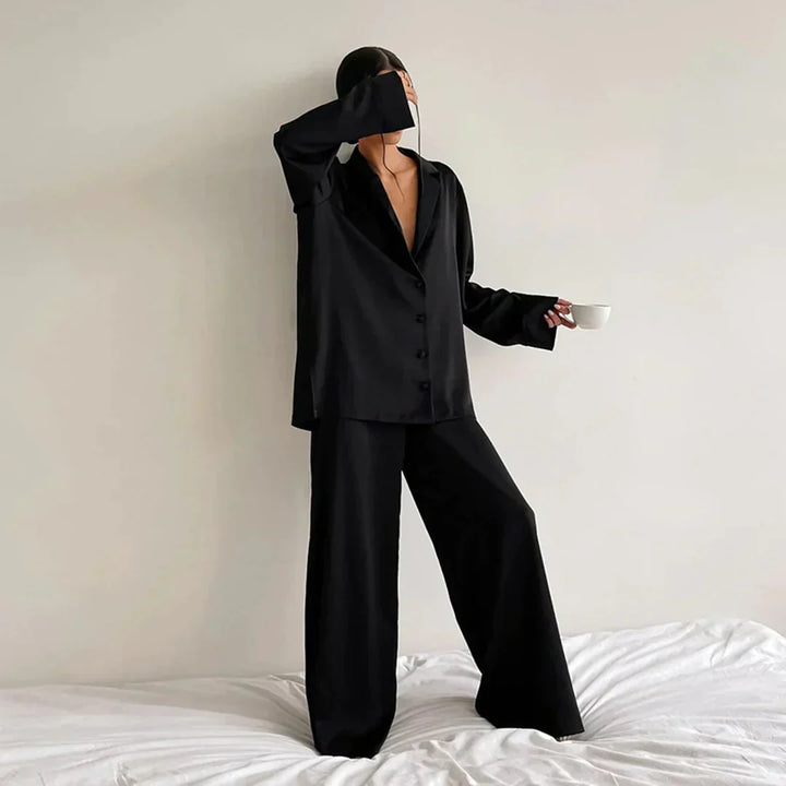 Lune London | Satin Pajama Set with Wide Pants