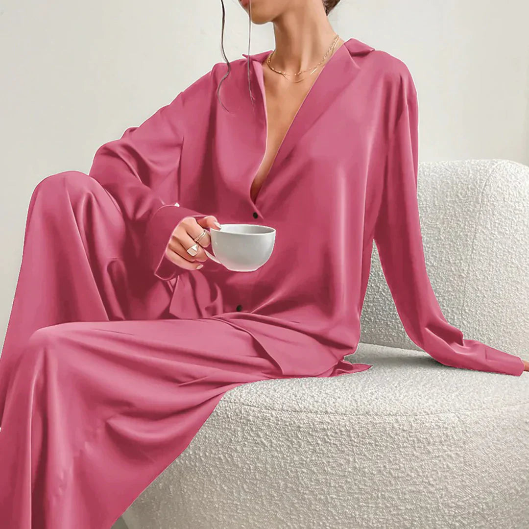 Lune London | Satin Pajama Set with Wide Pants