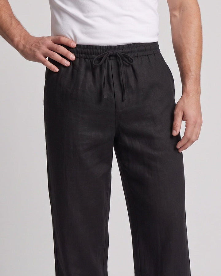 Men's loosely cut relaxed pants in linen look with drawstring and straight hem Amarae