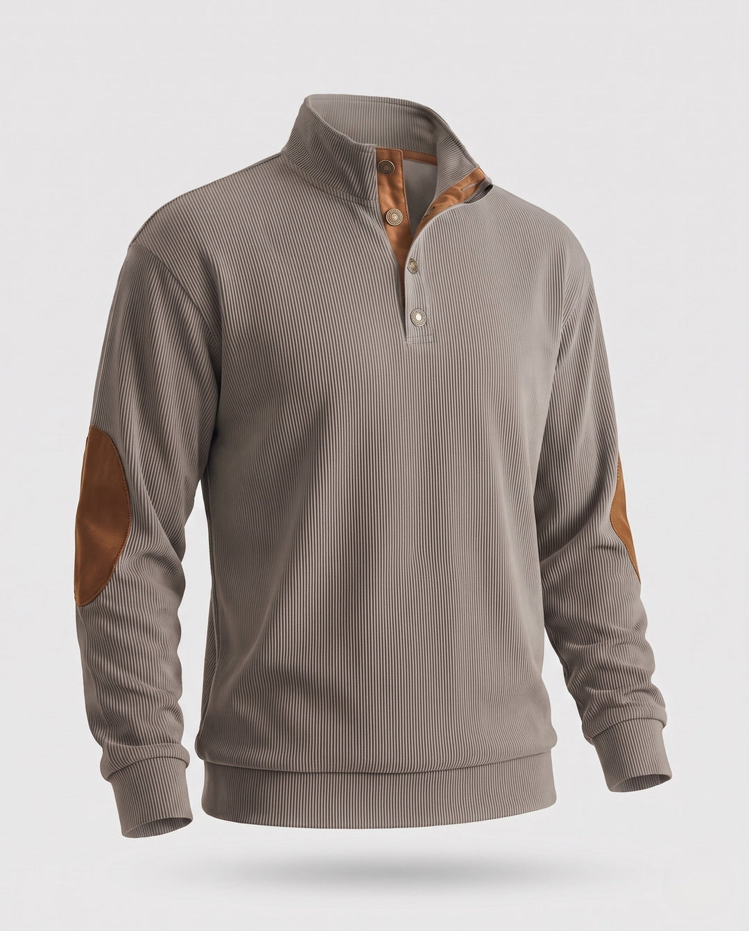 Men's fine structured troyer with applied button placket and suede elbow patches Amarae