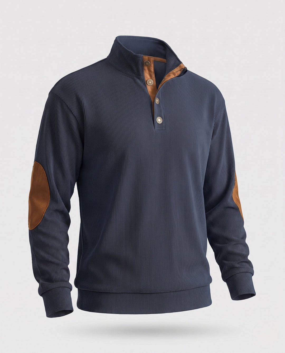 Men's fine structured troyer with applied button placket and suede elbow patches Amarae