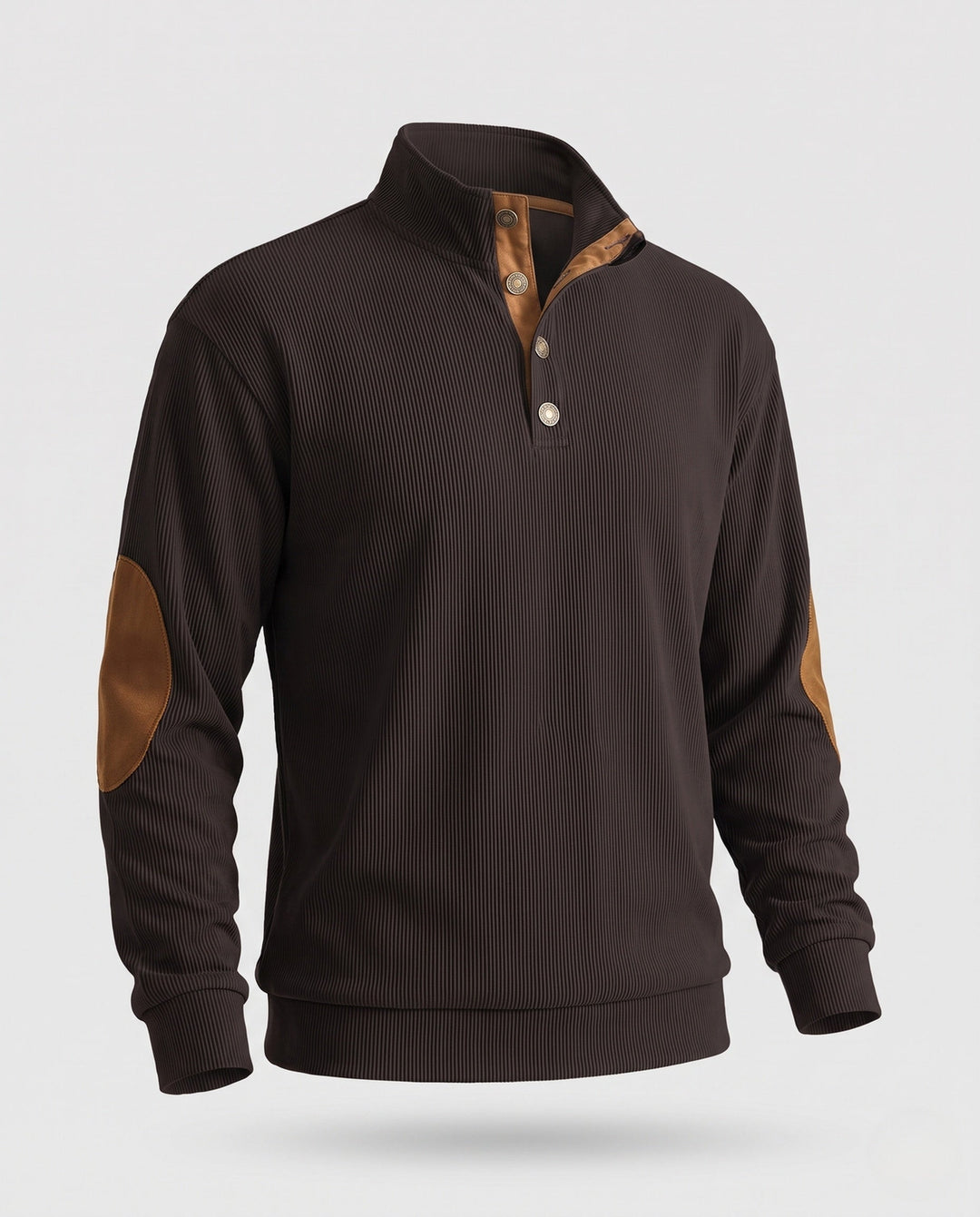Men's fine structured troyer with applied button placket and suede elbow patches Amarae
