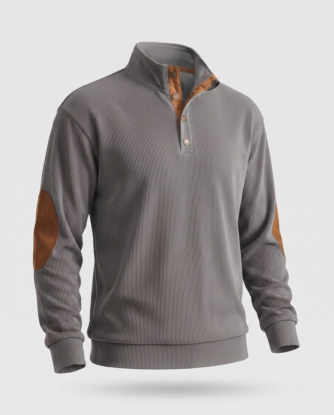 Men's fine structured troyer with applied button placket and suede elbow patches Amarae