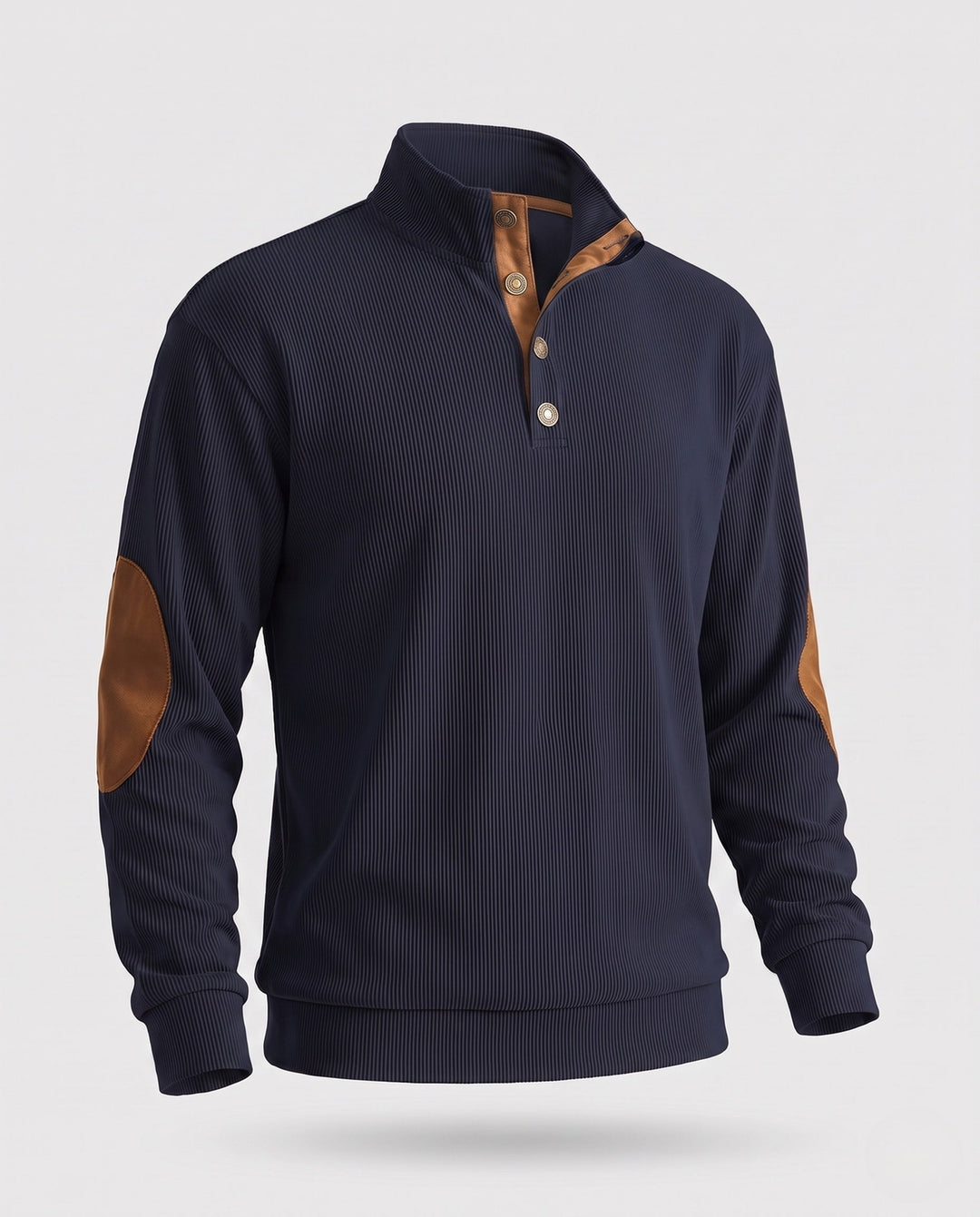 Men's fine structured troyer with applied button placket and suede elbow patches Amarae