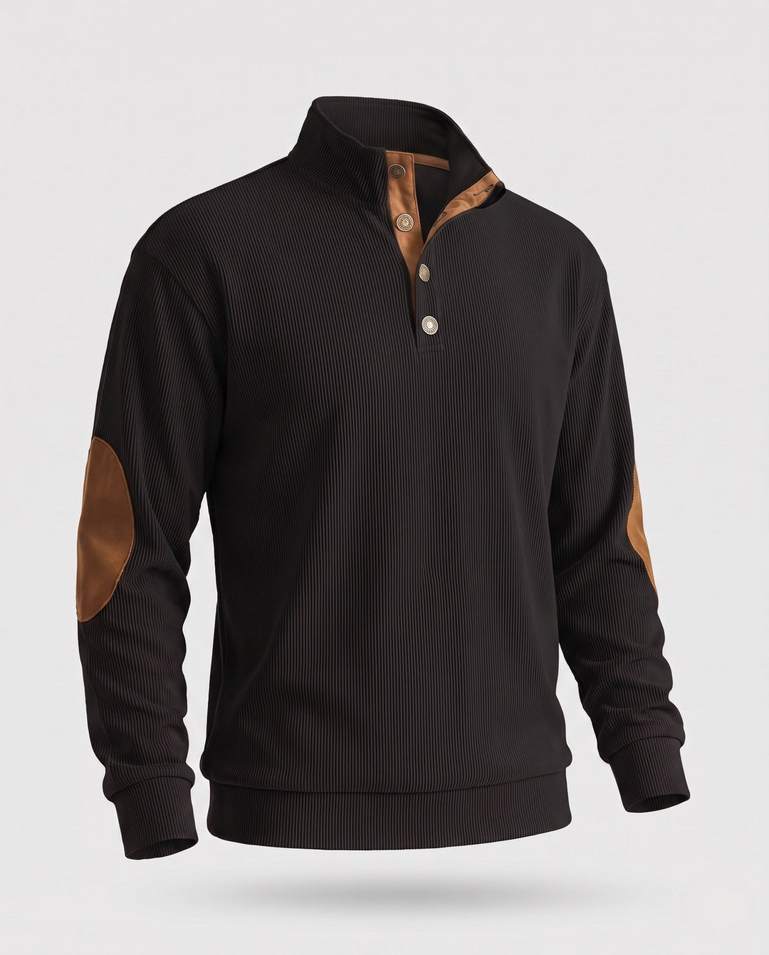 Men's fine structured troyer with applied button placket and suede elbow patches Amarae