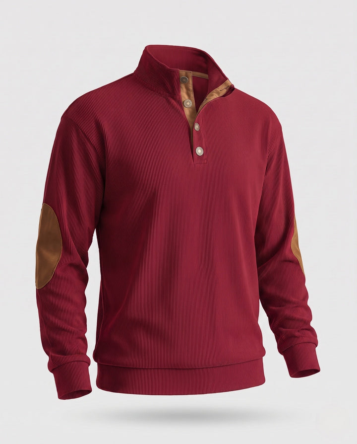 Men's fine structured troyer with applied button placket and suede elbow patches Amarae
