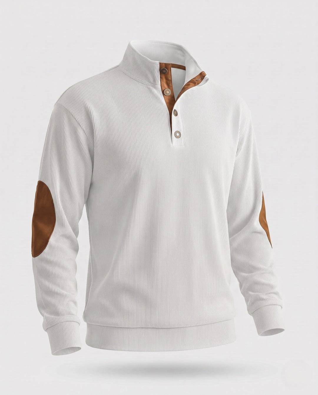 Men's fine structured troyer with applied button placket and suede elbow patches Amarae