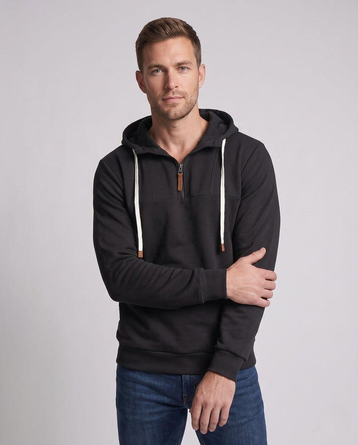 Men's Half-Zip Hoodie with Contrast Cords and Textured Chest Seam Amarae