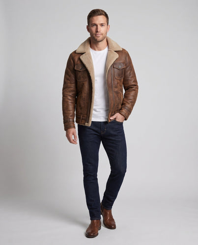 Men's flight jacket made of suede imitation with teddy lining and flap pockets Amarae