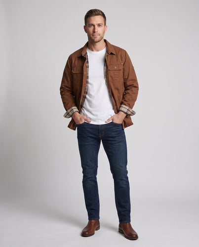 Men's overshirt with checked thermal lining, snap button placket, and flap pockets Amarae