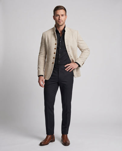 Men's jacket with stand-up collar made of structured linen blend Amarae