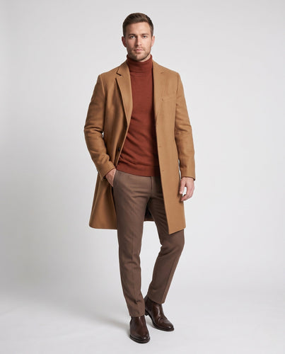 Men's Tailored Wool Blend Long Coat with Boucle Texture and Lapels Amarae