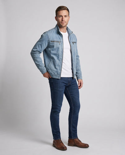 Men's Suede-Look Bomber Jacket with Stand-Up Collar Amarae