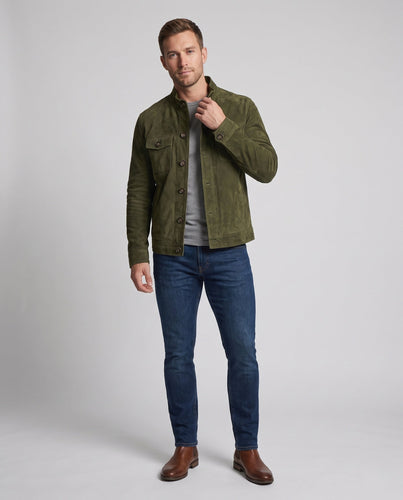 Men's suede leather jacket with stand-up collar and breast pockets Amarae