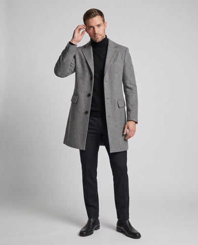 Men's Wool Coat with Slim Fit and Notched Lapel Amarae