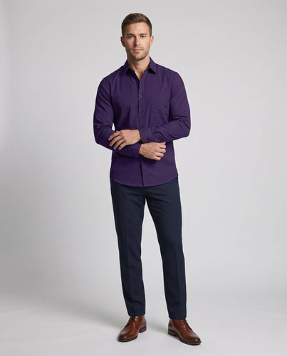 Men's Elegant Stretch Cotton Shirt Slim Fit with Chest Pocket and Kent Collar Amarae