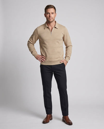Men's fine structure half-zip pullover with Kent collar and ribbed cuffs Amarae