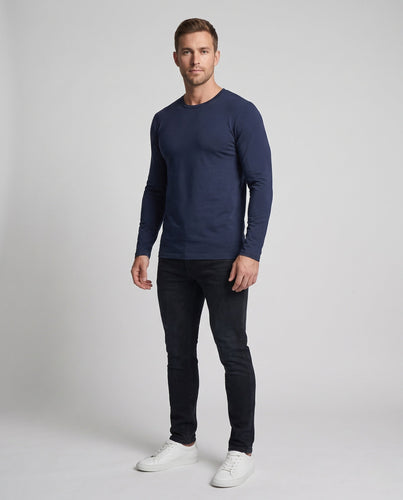 Men's Fitted Long Sleeve Shirt made of Stretch Cotton Blend with Round Neck Amarae