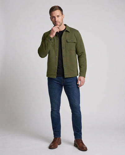 Men's Padded Shirt Jacket with Check Quilted Structure and Snap Buttons Amarae