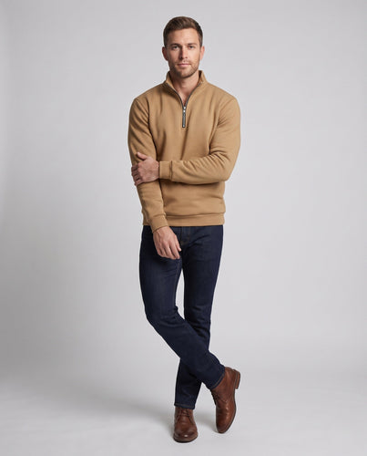Men's half-zip sweatshirt made of French terry with stand-up collar and ribbed cuffs Amarae