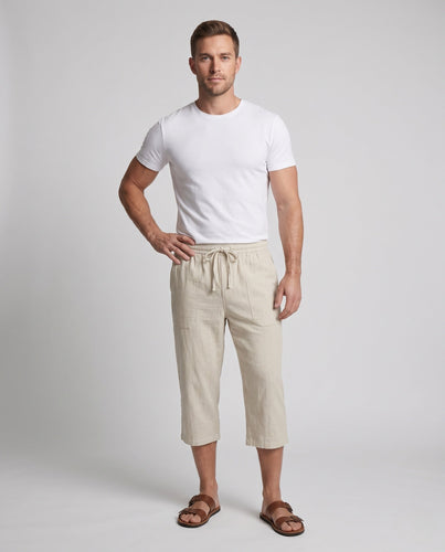 Men's Lightweight Capri Bermuda Shorts with Elastic Waistband, Drawstring and Patch Pockets Amarae