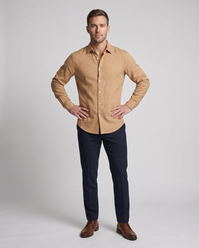 Men's Light Linen-Cotton Shirt with Kent Collar, Long Sleeve and Casual Regular Fit Amarae