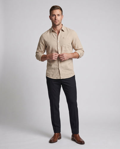 Men's Lightweight Linen Shirt with Kent Collar, Chest Pocket and Casual Fit Amarae